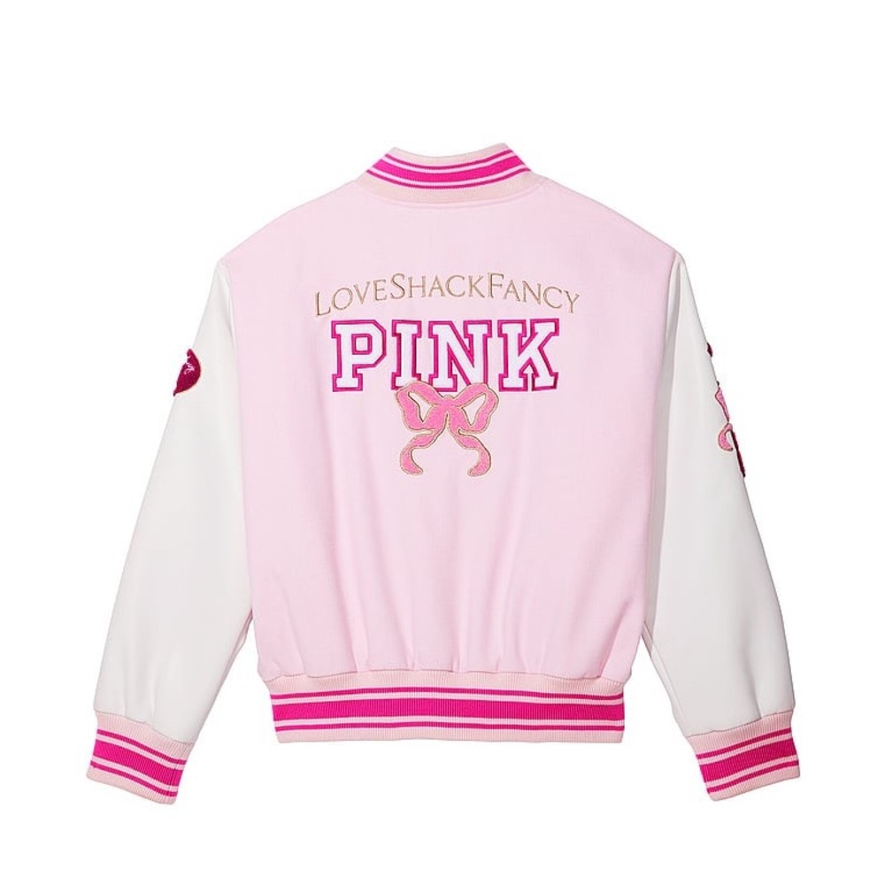 PINK X LOVESHACKFANCY BOYFRIEND VARSITY JACKET
